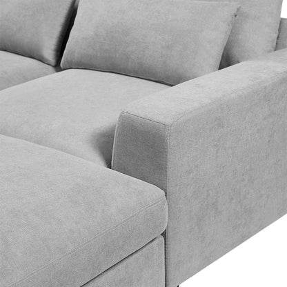 Modern L-Shaped Feather-Filled Sectional Sofa with Reversible Chaise and Pillows for Living Room