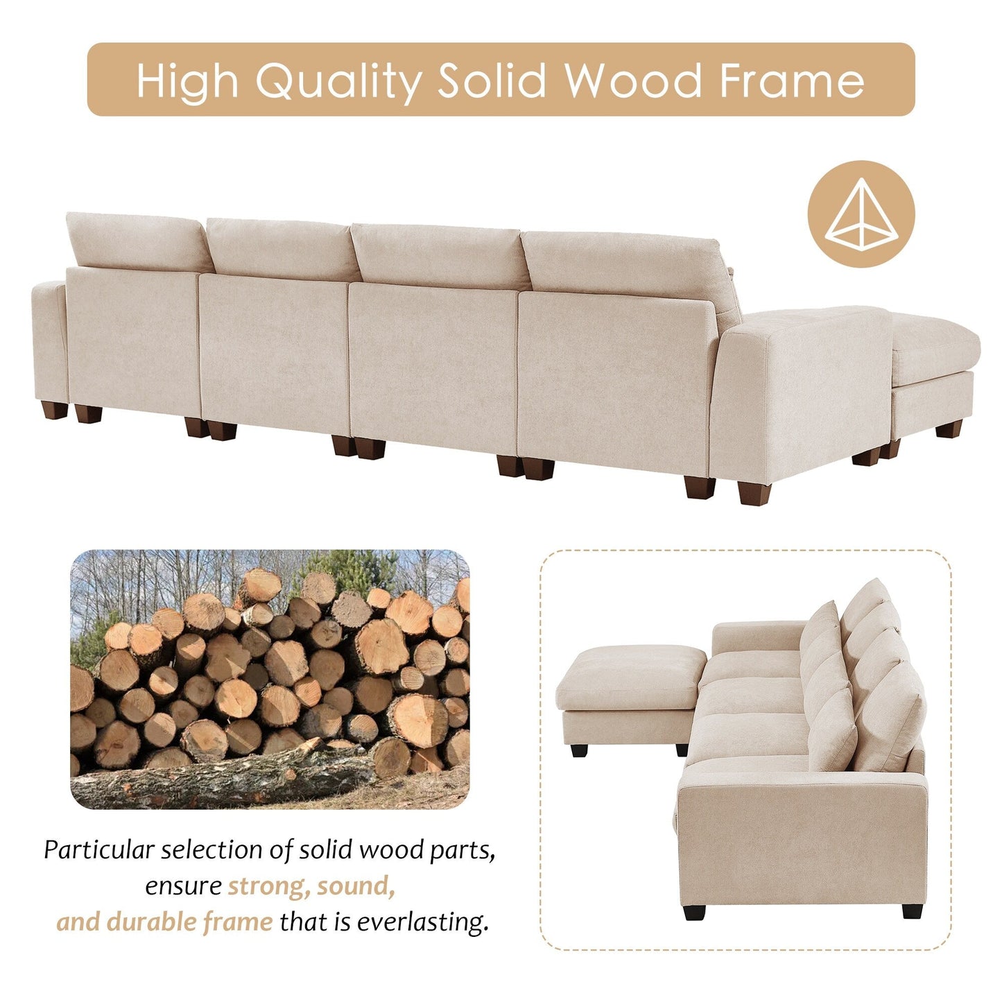Modern L-Shaped Feather-Filled Sectional Sofa with Reversible Chaise and Pillows for Living Room