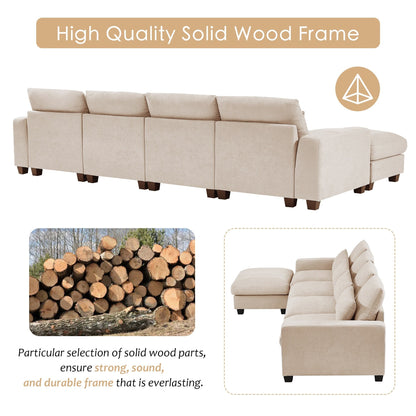 Modern L-Shaped Feather-Filled Sectional Sofa with Reversible Chaise and Pillows for Living Room