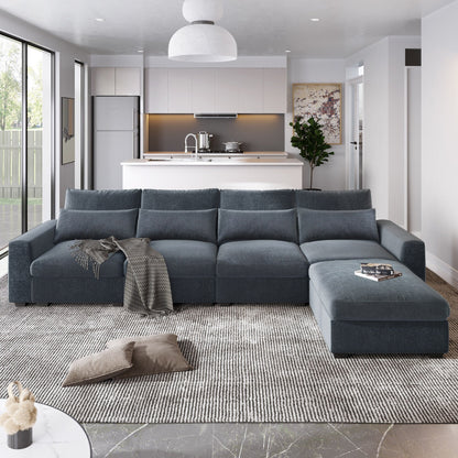 Modern L-Shaped Feather-Filled Sectional Sofa with Reversible Chaise and Pillows for Living Room