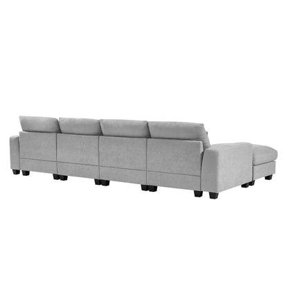 Modern L-Shaped Feather-Filled Sectional Sofa with Reversible Chaise and Pillows for Living Room