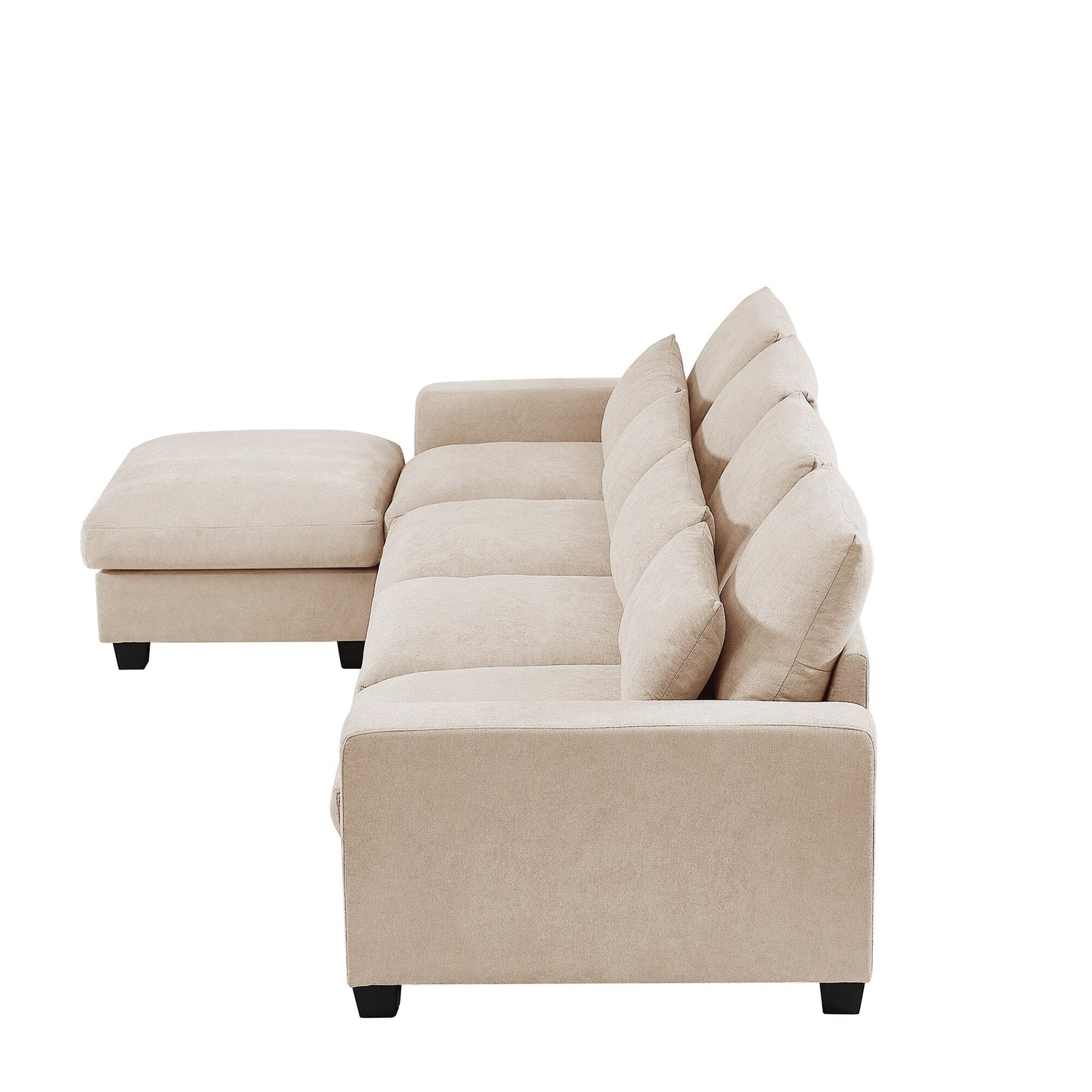 Modern L-Shaped Feather-Filled Sectional Sofa with Reversible Chaise and Pillows for Living Room