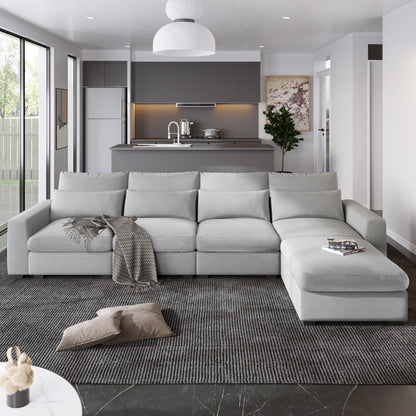 Modern L-Shaped Feather-Filled Sectional Sofa with Reversible Chaise and Pillows for Living Room