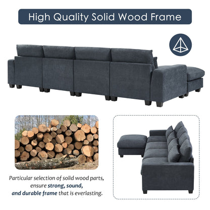 Modern L-Shaped Feather-Filled Sectional Sofa with Reversible Chaise and Pillows for Living Room