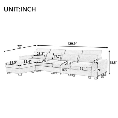 Modern L-Shaped Feather-Filled Sectional Sofa with Reversible Chaise and Pillows for Living Room