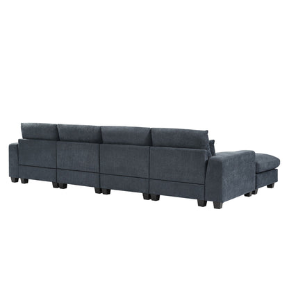 Modern L-Shaped Feather-Filled Sectional Sofa with Reversible Chaise and Pillows for Living Room