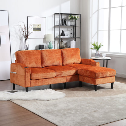 Modern L-Shaped Free-Combined Modular Sofa Couch With Storage Ottoman,Pillows,Cup Holders,Side Pockets, 3 Seat