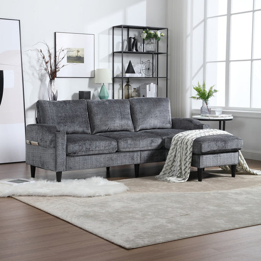 Modern L-Shaped Free-Combined Modular Sofa Couch With Storage Ottoman,Pillows,Cup Holders,Side Pockets, 3 Seat