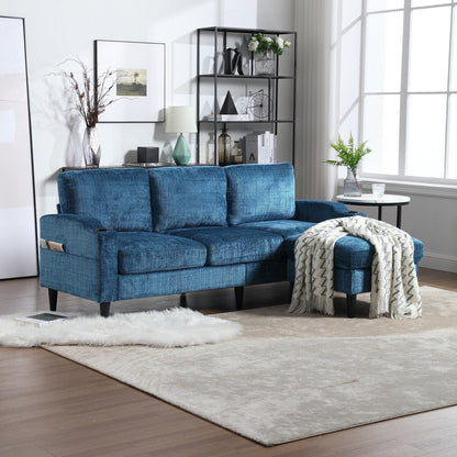 Modern L-Shaped Free-Combined Modular Sofa Couch With Storage Ottoman,Pillows,Cup Holders,Side Pockets, 3 Seat