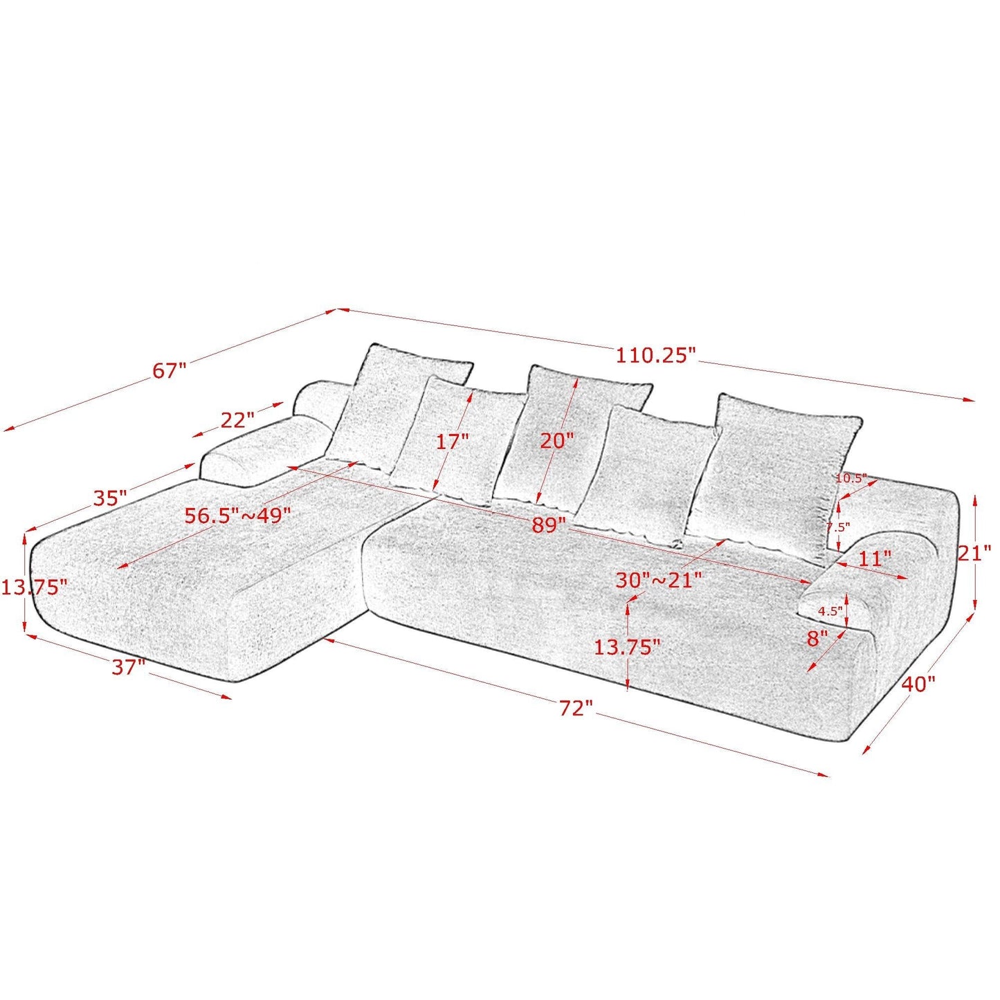 Modern L-Shaped Modular Upholstered 4-Seater Sectional Sofa for Living Room Apartment