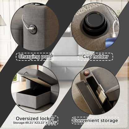 Modern L-Shaped Pull-Out Sofa Bed with Reversible Chaise, Storage, USB Charging and Cup Holders for Living Room