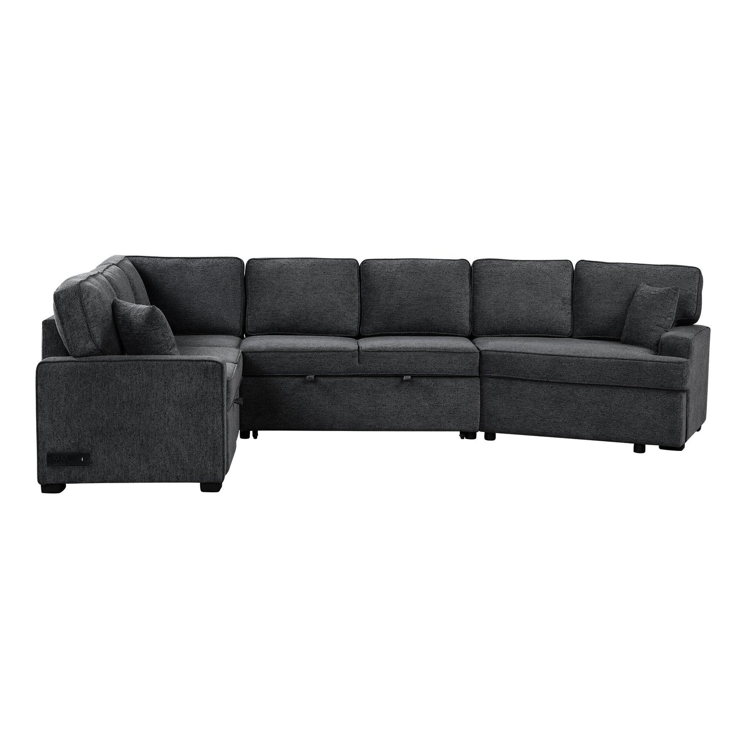 Modern L-Shaped Sectional Sofa with Pull-Out Bed, USB Ports and Drop-Down Cup Holder Tables for Living Room