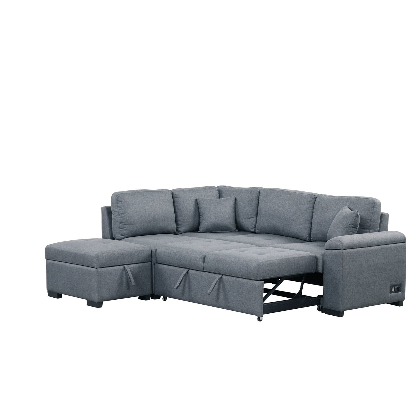 Modern L Shaped Velvet Couch Sleeper, Corner Sectional Sofa Bed with Storage Ottoman & Hidden Arm Storage & USB Charge