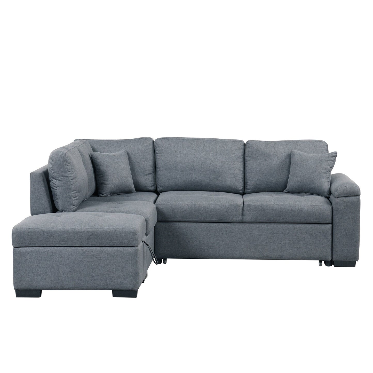 Modern L Shaped Velvet Couch Sleeper, Corner Sectional Sofa Bed with Storage Ottoman & Hidden Arm Storage & USB Charge