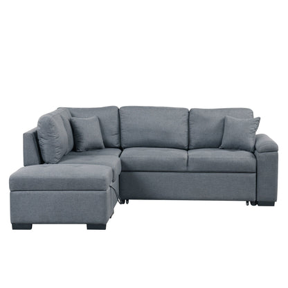 Modern L Shaped Velvet Couch Sleeper, Corner Sectional Sofa Bed with Storage Ottoman & Hidden Arm Storage & USB Charge
