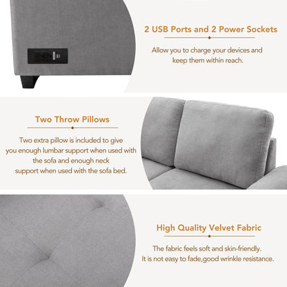 Modern L Shaped Velvet Couch Sleeper, Corner Sectional Sofa Bed with Storage Ottoman & Hidden Arm Storage & USB Charge