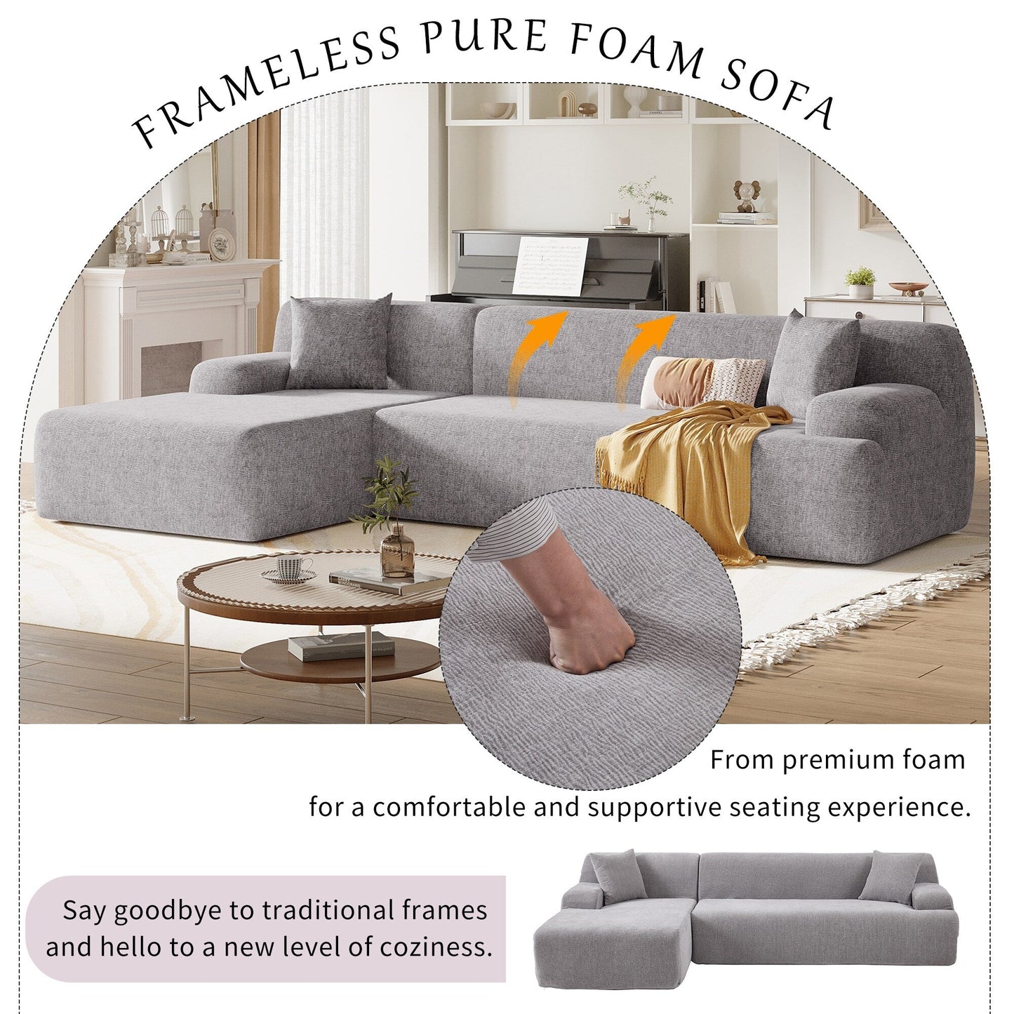 Modern Large L-Shaped Sectional Sofa 2 Piece Free Combination Sofa with Deep Seating for Living Room Salon