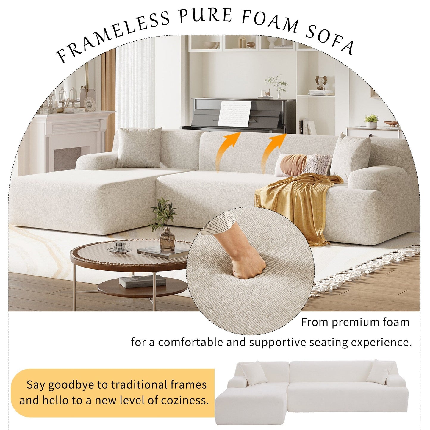 Modern Large L-Shaped Sectional Sofa 2 Piece Free Combination Sofa with Deep Seating for Living Room Salon