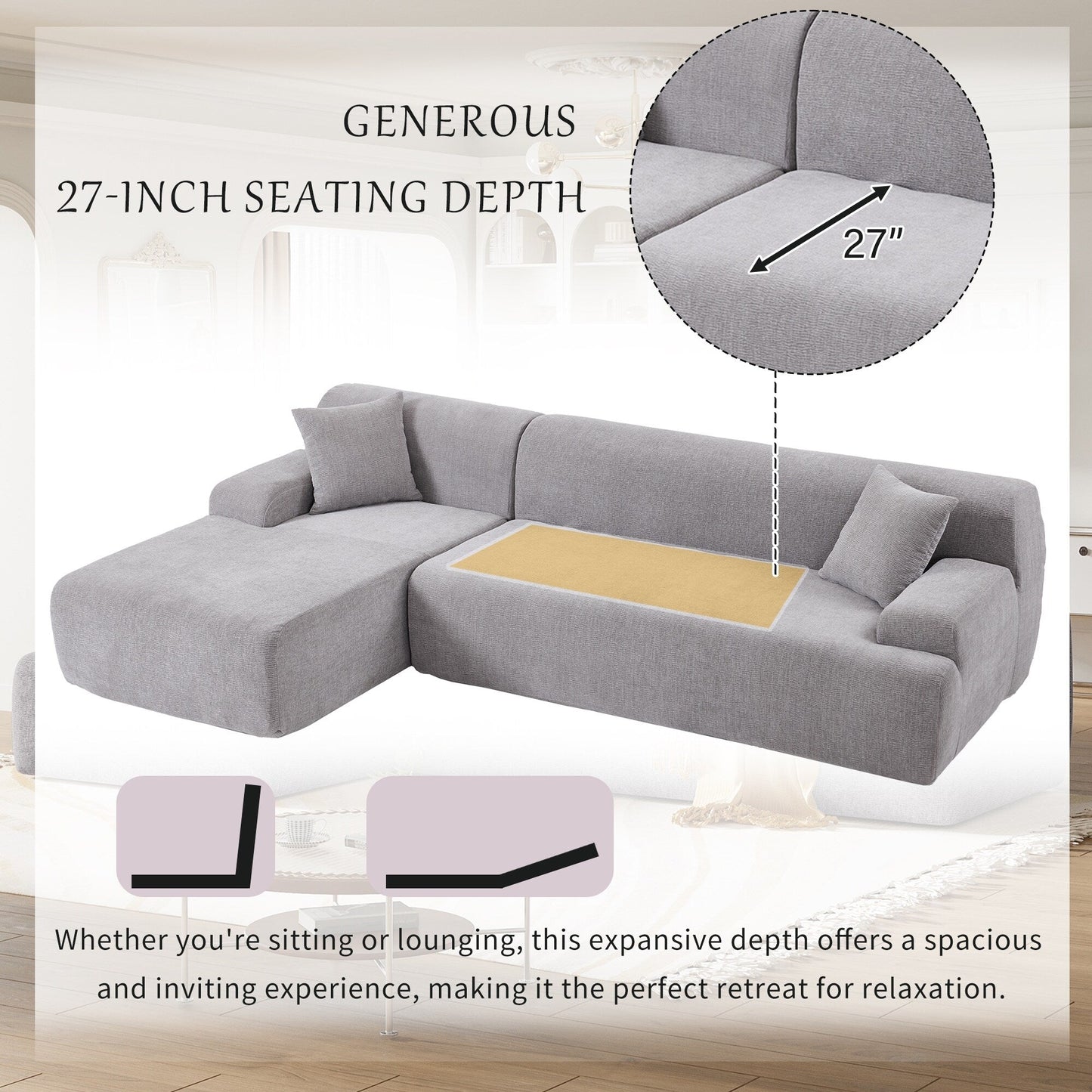 Modern Large L-Shaped Sectional Sofa 2 Piece Free Combination Sofa with Deep Seating for Living Room Salon