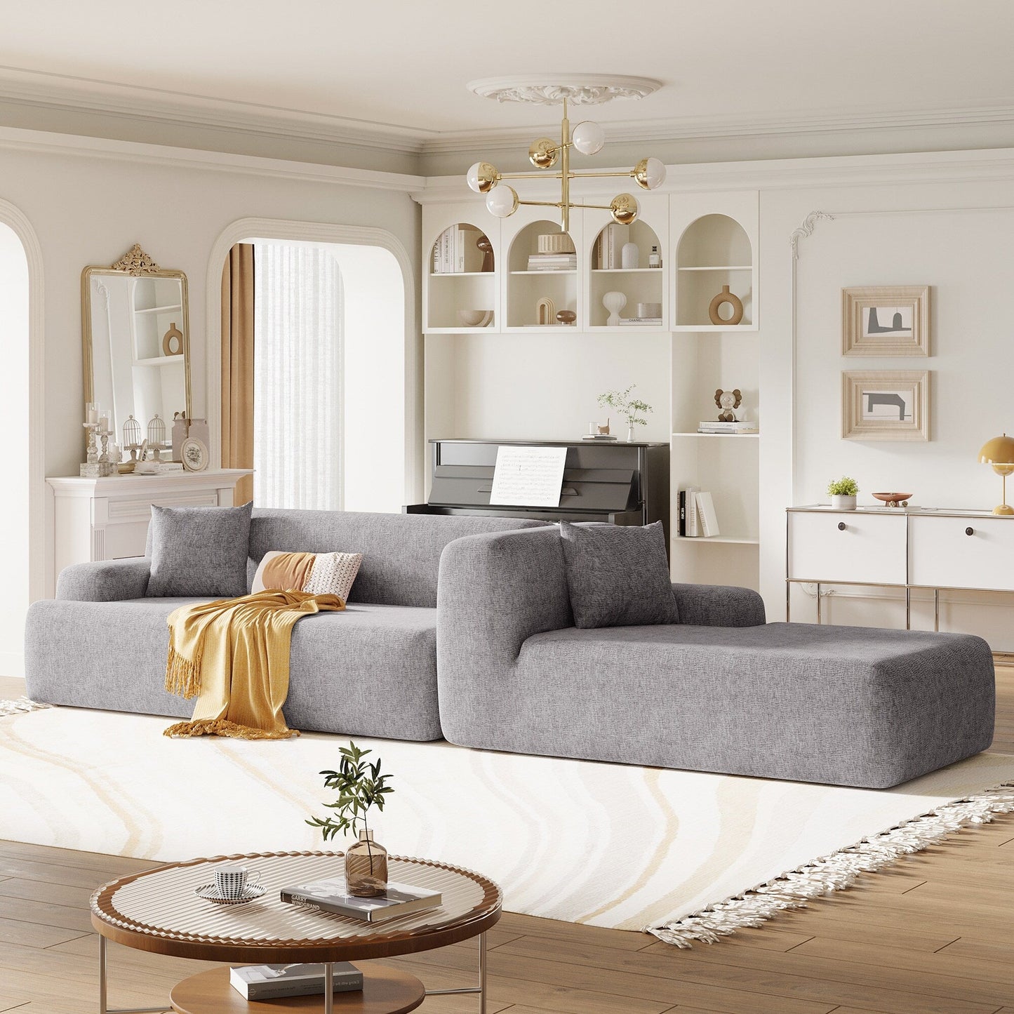 Modern Large L-Shaped Sectional Sofa 2 Piece Free Combination Sofa with Deep Seating for Living Room Salon