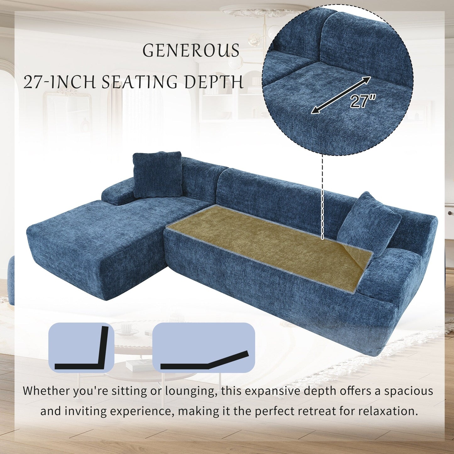 Modern Large L-Shaped Sectional Sofa 2 Piece Free Combination Sofa with Deep Seating for Living Room Salon