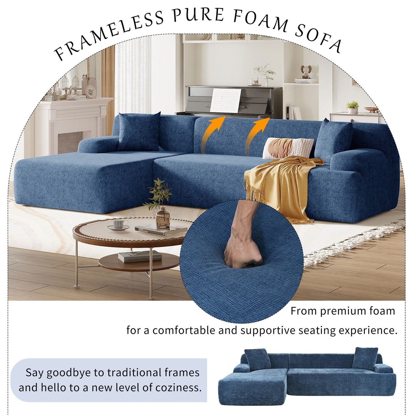 Modern Large L-Shaped Sectional Sofa 2 Piece Free Combination Sofa with Deep Seating for Living Room Salon