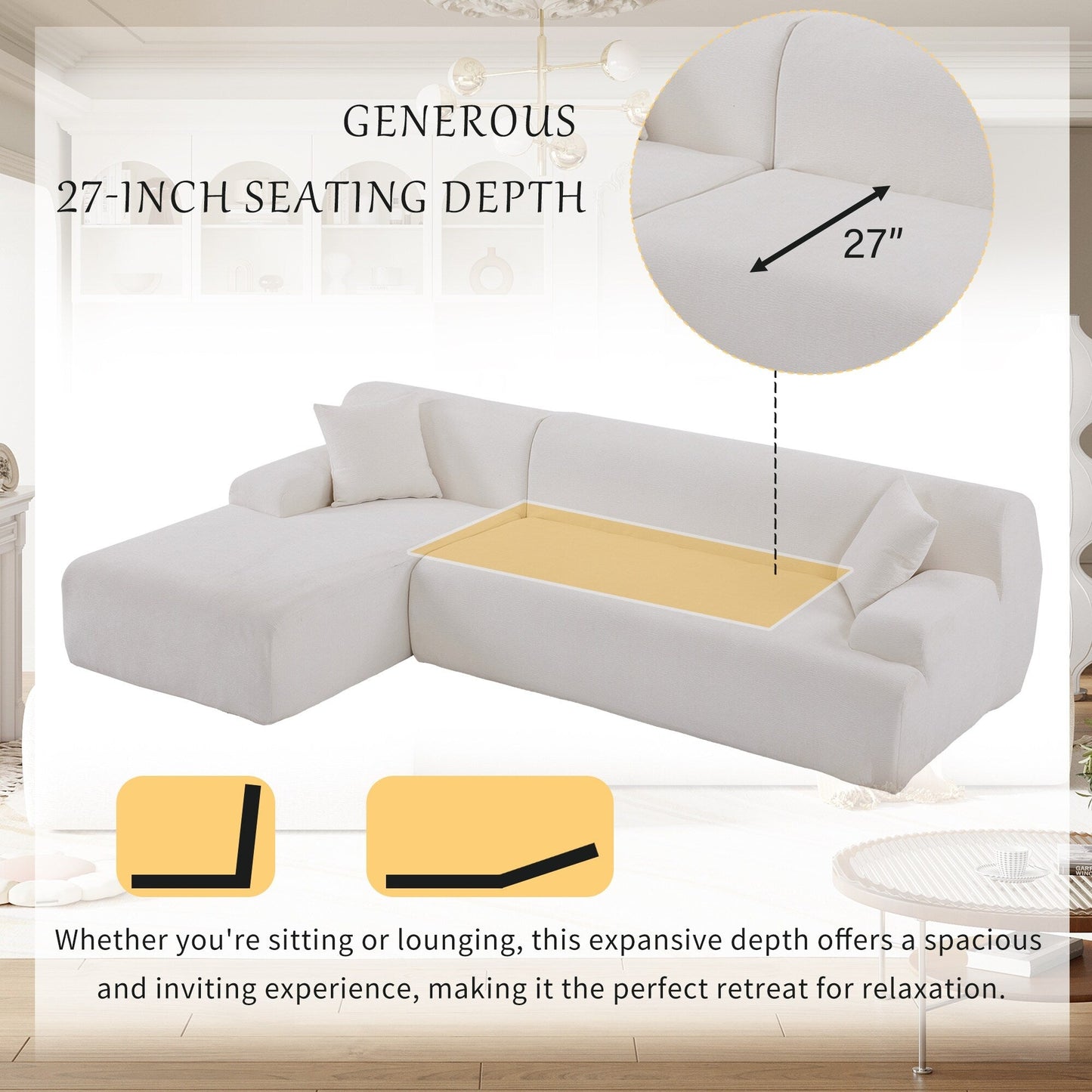 Modern Large L-Shaped Sectional Sofa 2 Piece Free Combination Sofa with Deep Seating for Living Room Salon