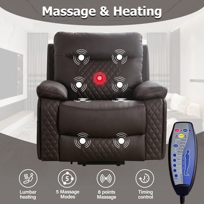 Modern Leather Power Reclining Heated Massage Chair for Elderly