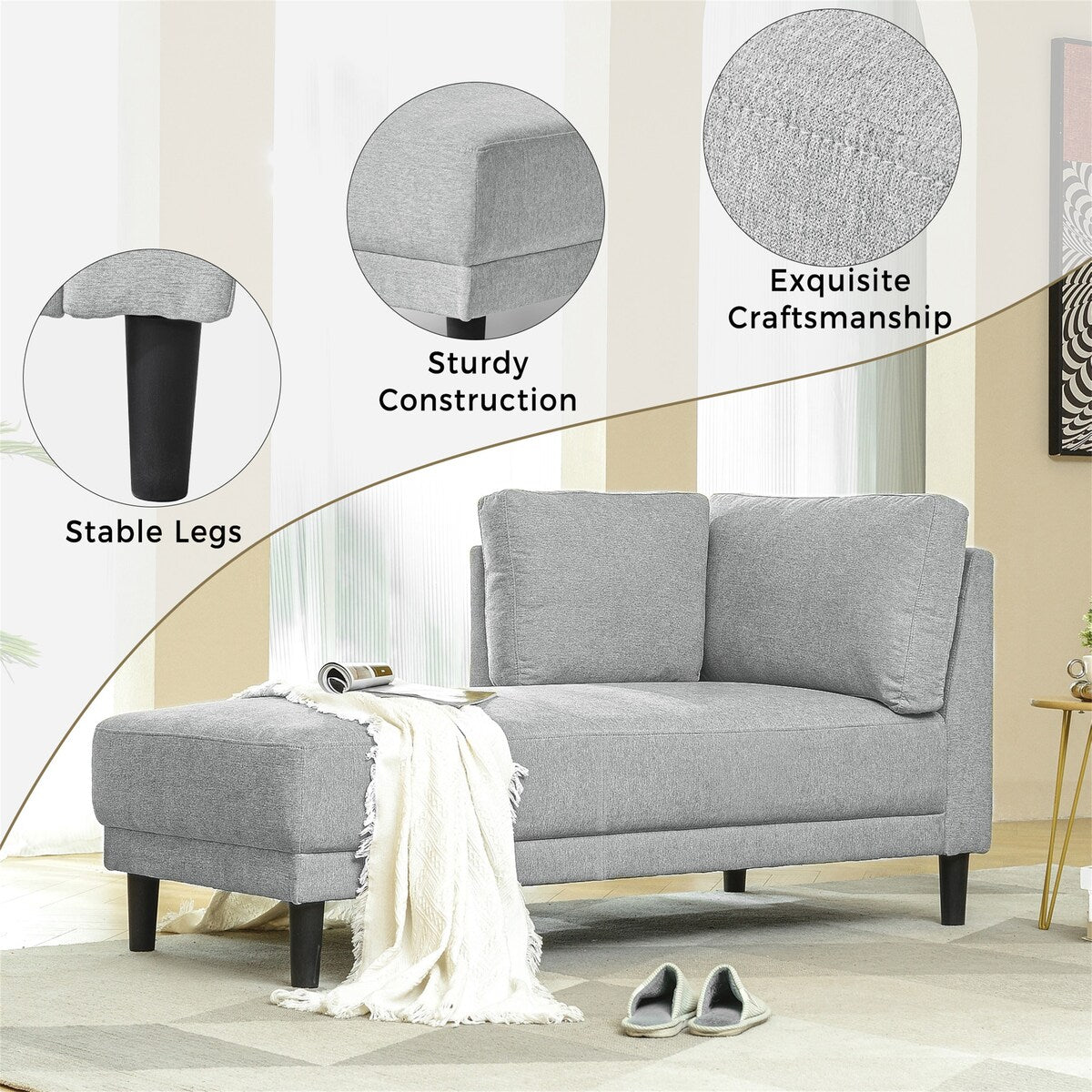 Modern Linen Fabric Corner Lounge Chair by Harper&Bright Designs
