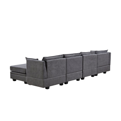 Modern Linen Upholstered Couch, Large U Shape Modular Sectional Sofa Bed with Reversible Chaise for Living Room and Apartment