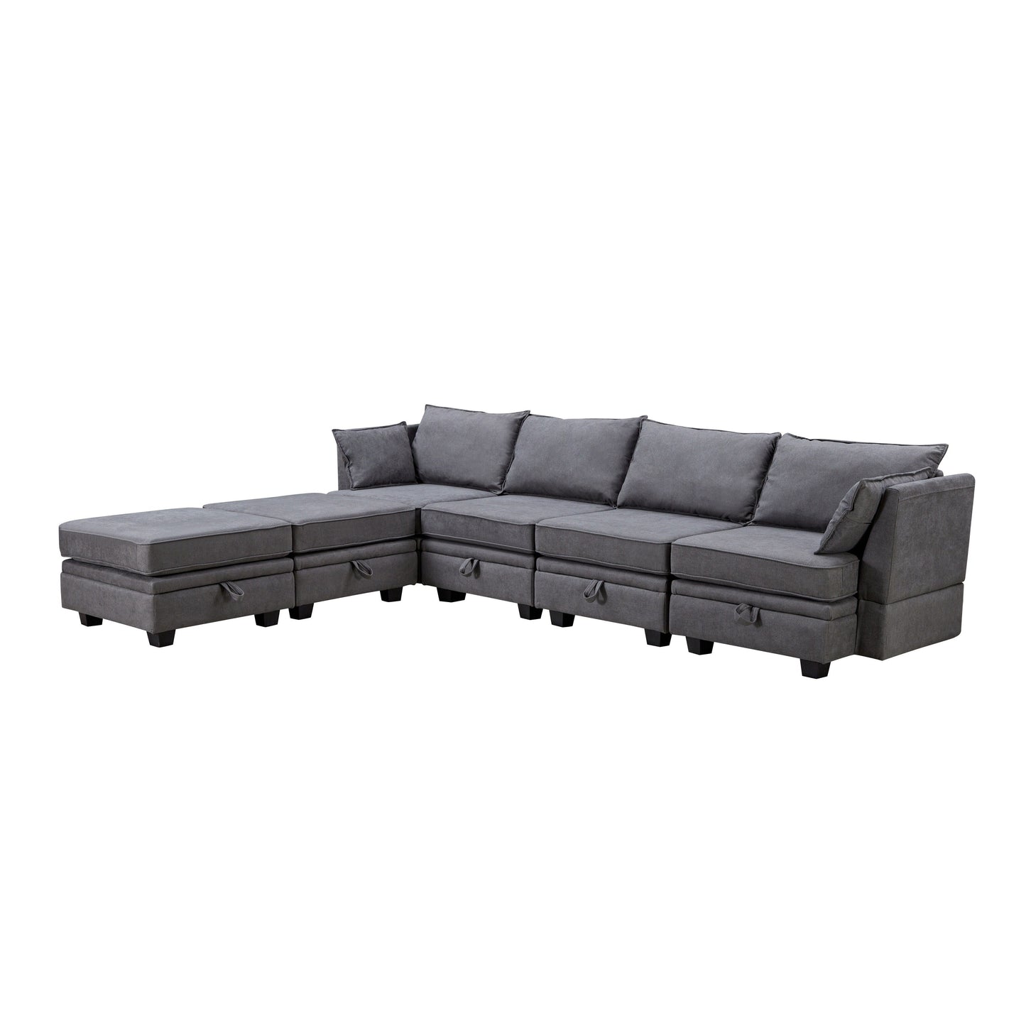 Modern Linen Upholstered Couch, Large U Shape Modular Sectional Sofa Bed with Reversible Chaise for Living Room and Apartment