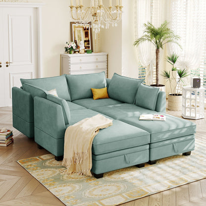 Modern Linen Upholstered Couch, Large U Shape Modular Sectional Sofa Bed with Reversible Chaise for Living Room and Apartment