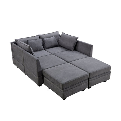 Modern Linen Upholstered Couch, Large U Shape Modular Sectional Sofa Bed with Reversible Chaise for Living Room and Apartment