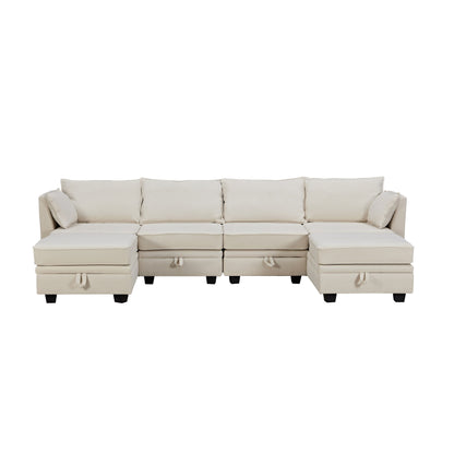 Modern Linen Upholstered Couch, Large U Shape Modular Sectional Sofa Bed with Reversible Chaise for Living Room and Apartment