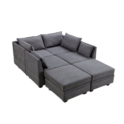 Modern Linen Upholstered Couch, Large U Shape Modular Sectional Sofa Bed with Reversible Chaise for Living Room and Apartment
