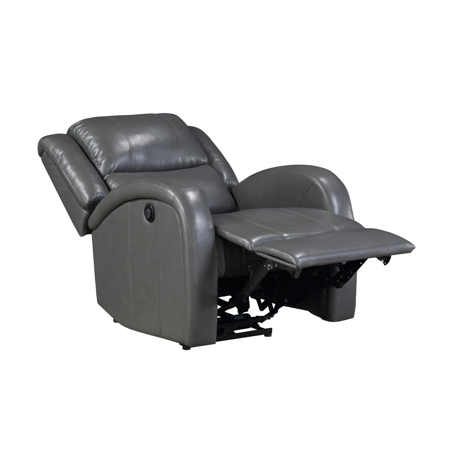 Modern Living Room Furniture 1pc Power Reclining Chair Gray Faux Leather Upholstery Plush Seating Solid Wood Frame