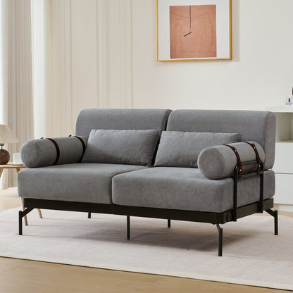 Modern Loveseat Sofa 59 Sofa Couch 2-Seater Sofa with Flexible USB Ports , Unique Cylindrical Armrests for Living Room, Grey