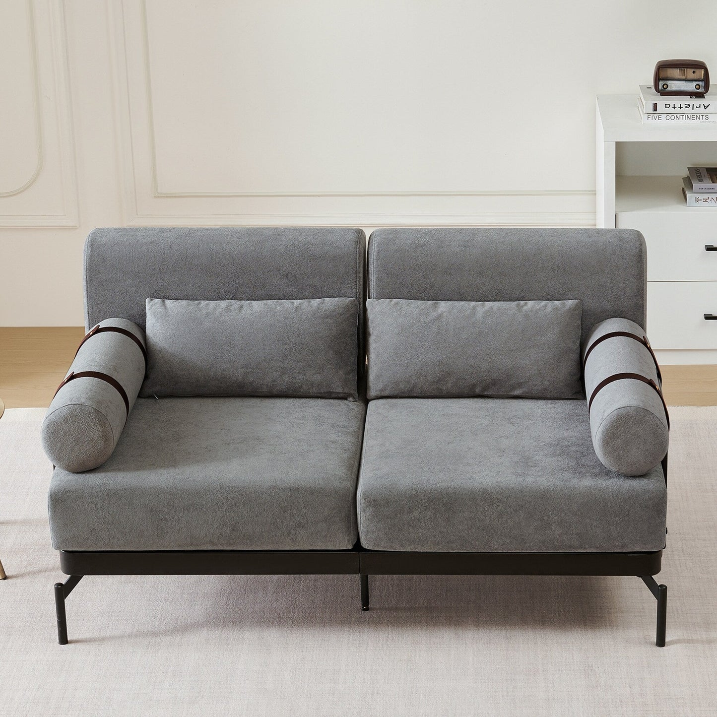 Modern Loveseat Sofa 59 Sofa Couch 2-Seater Sofa with Flexible USB Ports , Unique Cylindrical Armrests for Living Room, Grey