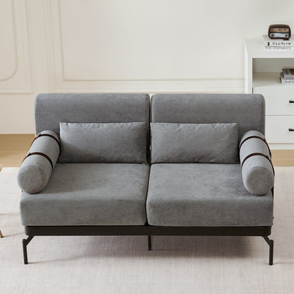 Modern Loveseat Sofa 59 Sofa Couch 2-Seater Sofa with Flexible USB Ports , Unique Cylindrical Armrests for Living Room, Grey