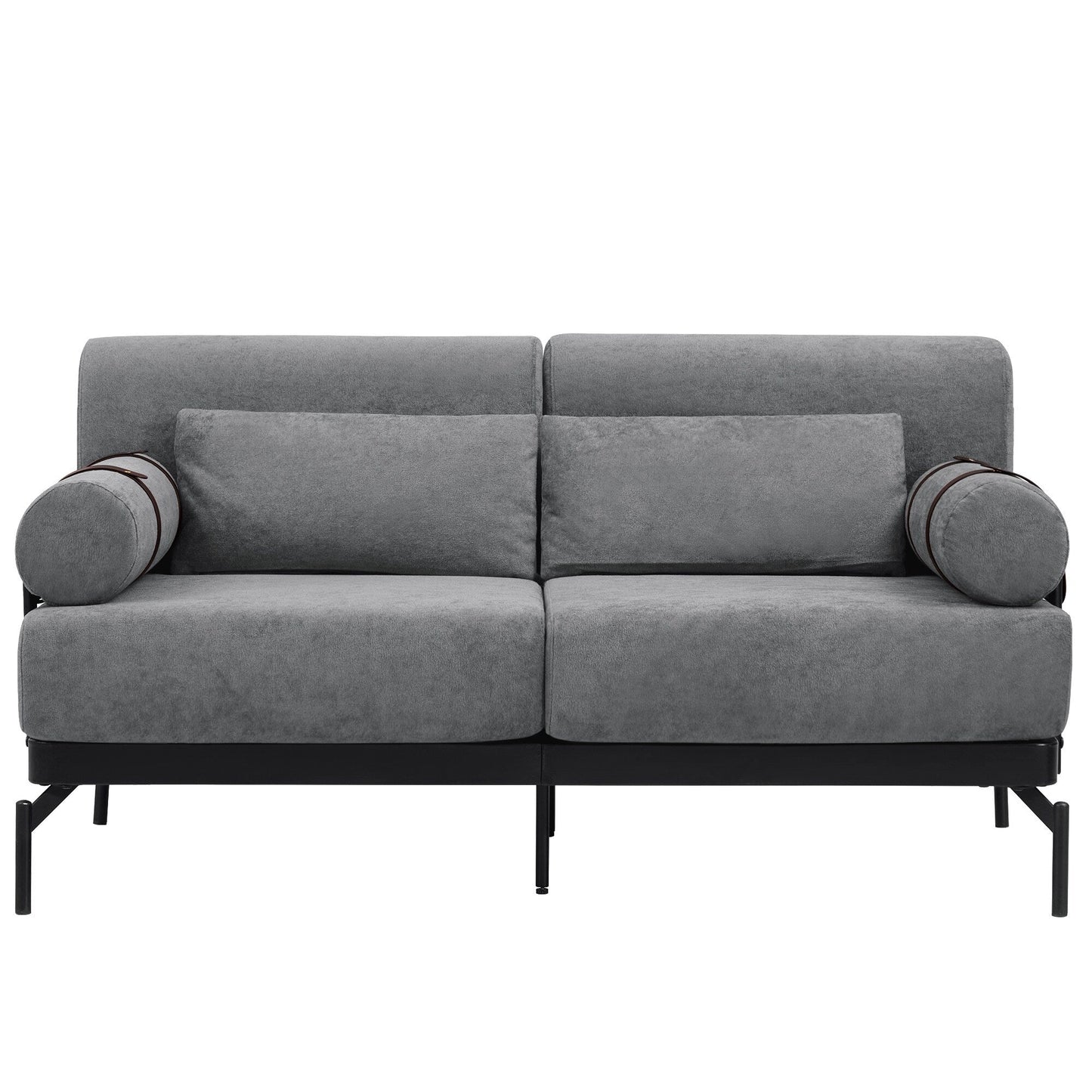 Modern Loveseat Sofa 59 Sofa Couch 2-Seater Sofa with Flexible USB Ports , Unique Cylindrical Armrests for Living Room, Grey