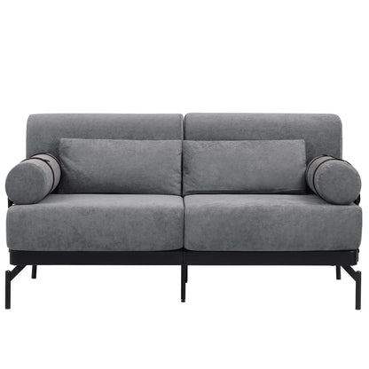 Modern Loveseat Sofa 59 Sofa Couch 2-Seater Sofa with Flexible USB Ports , Unique Cylindrical Armrests for Living Room, Grey