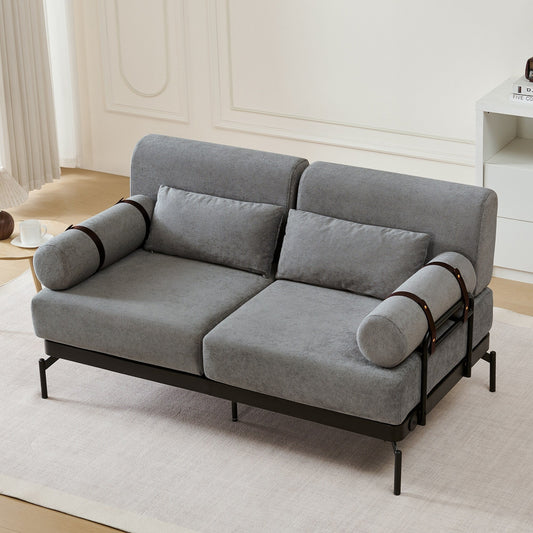 Modern Loveseat Sofa 59 Sofa Couch 2-Seater Sofa with Flexible USB Ports , Unique Cylindrical Armrests for Living Room, Grey