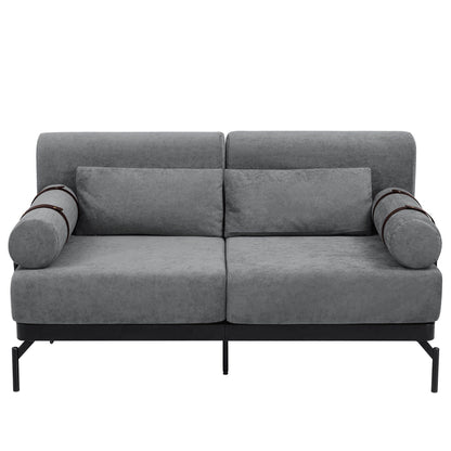 Modern Loveseat Sofa 59 Sofa Couch 2-Seater Sofa with Flexible USB Ports , Unique Cylindrical Armrests for Living Room, Grey
