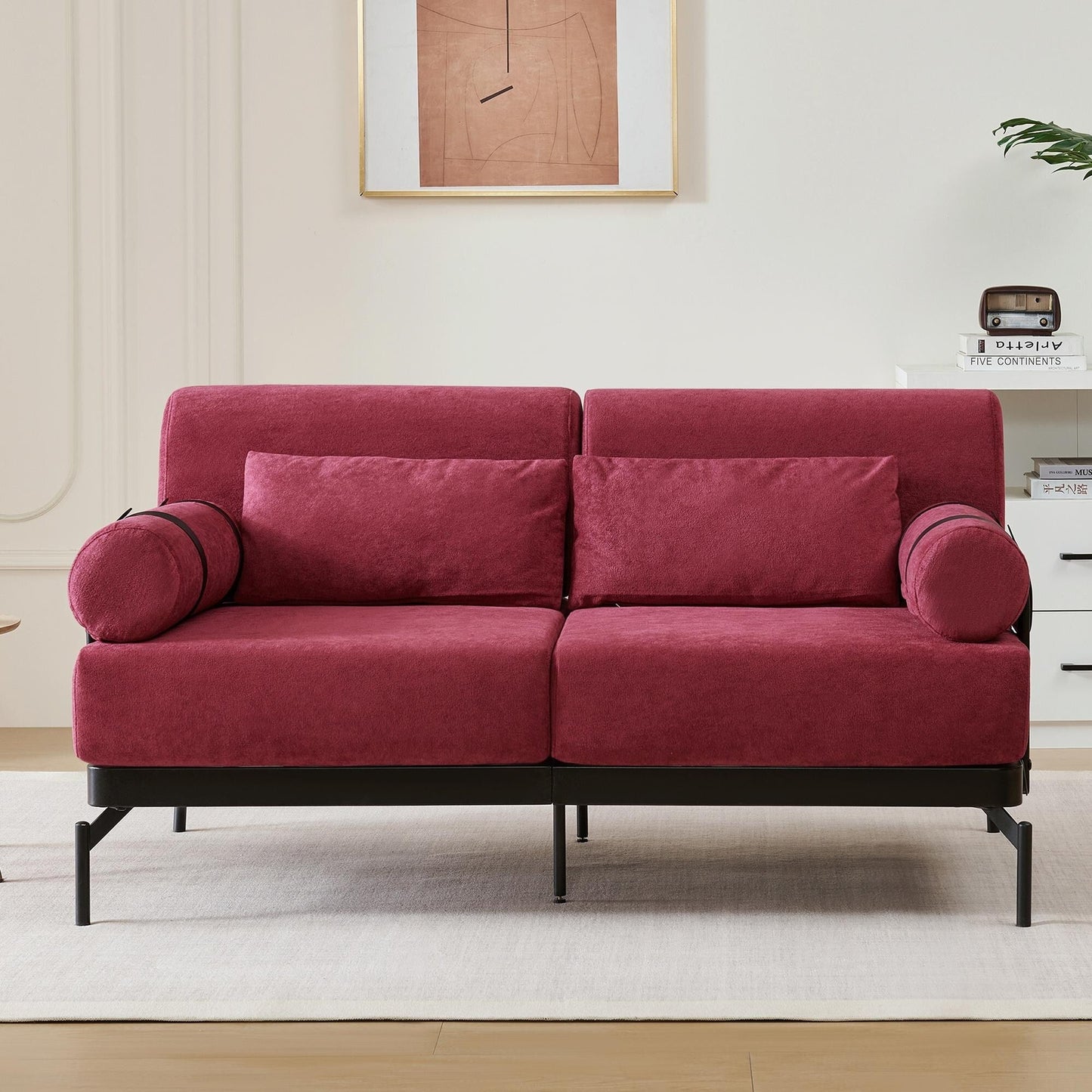 Modern Loveseat Sofa 59 Sofa Couch 2-Seater with Flexible USB Ports and Unique Cylindrical Armrests