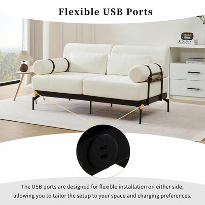 Modern Loveseat Sofa 59 Sofa Couch 2-Seater with Flexible USB Ports and Unique Cylindrical Armrests