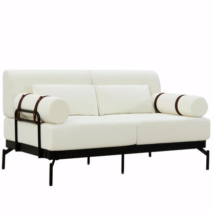 Modern Loveseat Sofa 59 Sofa Couch 2-Seater with Flexible USB Ports and Unique Cylindrical Armrests