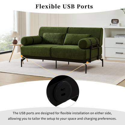 Modern Loveseat Sofa 59 Sofa Couch 2-Seater with Flexible USB Ports and Unique Cylindrical Armrests