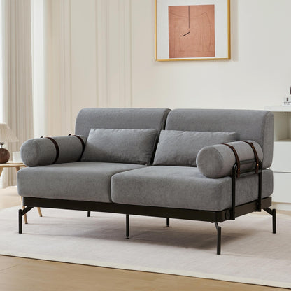 Modern Loveseat Sofa 59 Sofa Couch 2-Seater with Flexible USB Ports and Unique Cylindrical Armrests