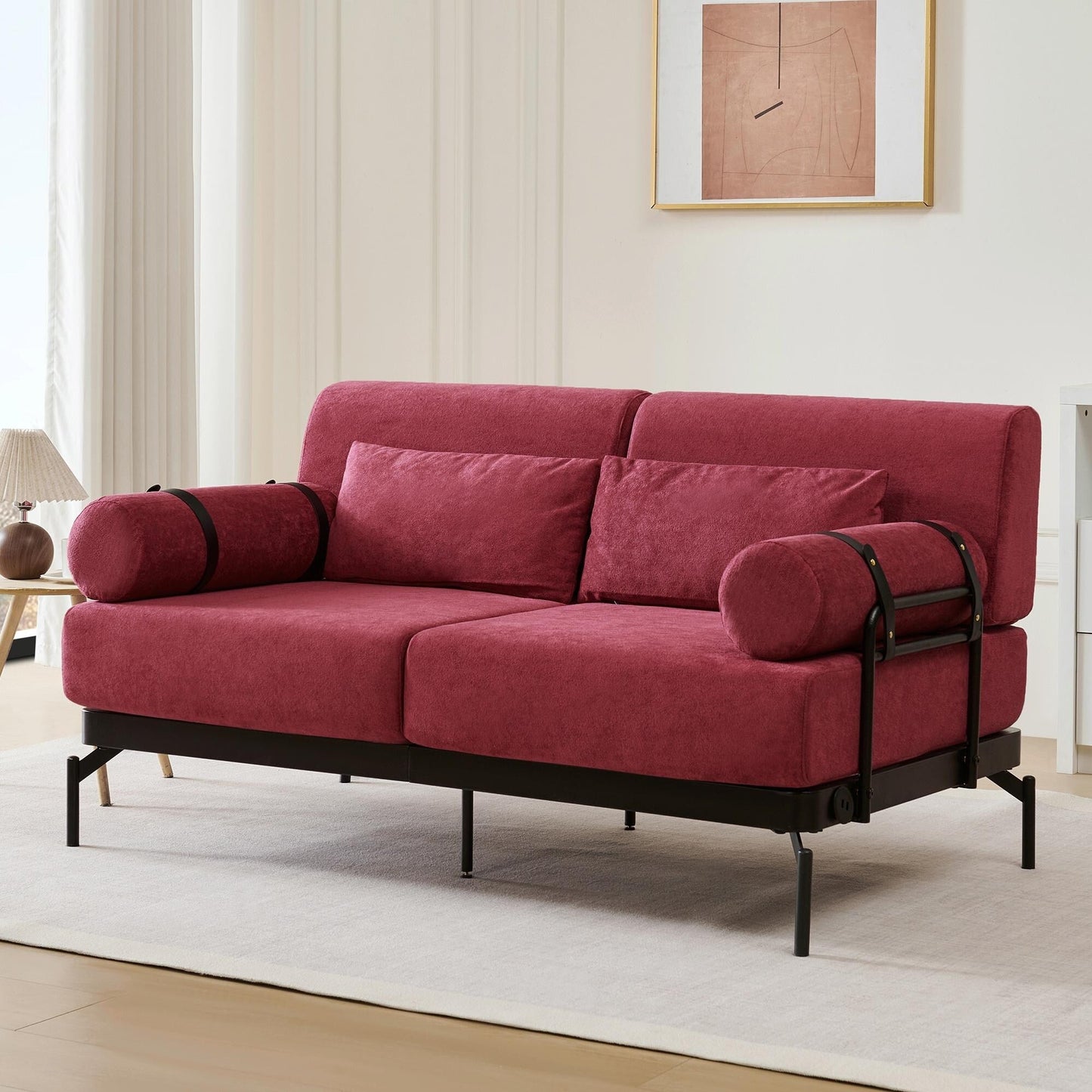 Modern Loveseat Sofa 59 Sofa Couch 2-Seater with Flexible USB Ports and Unique Cylindrical Armrests
