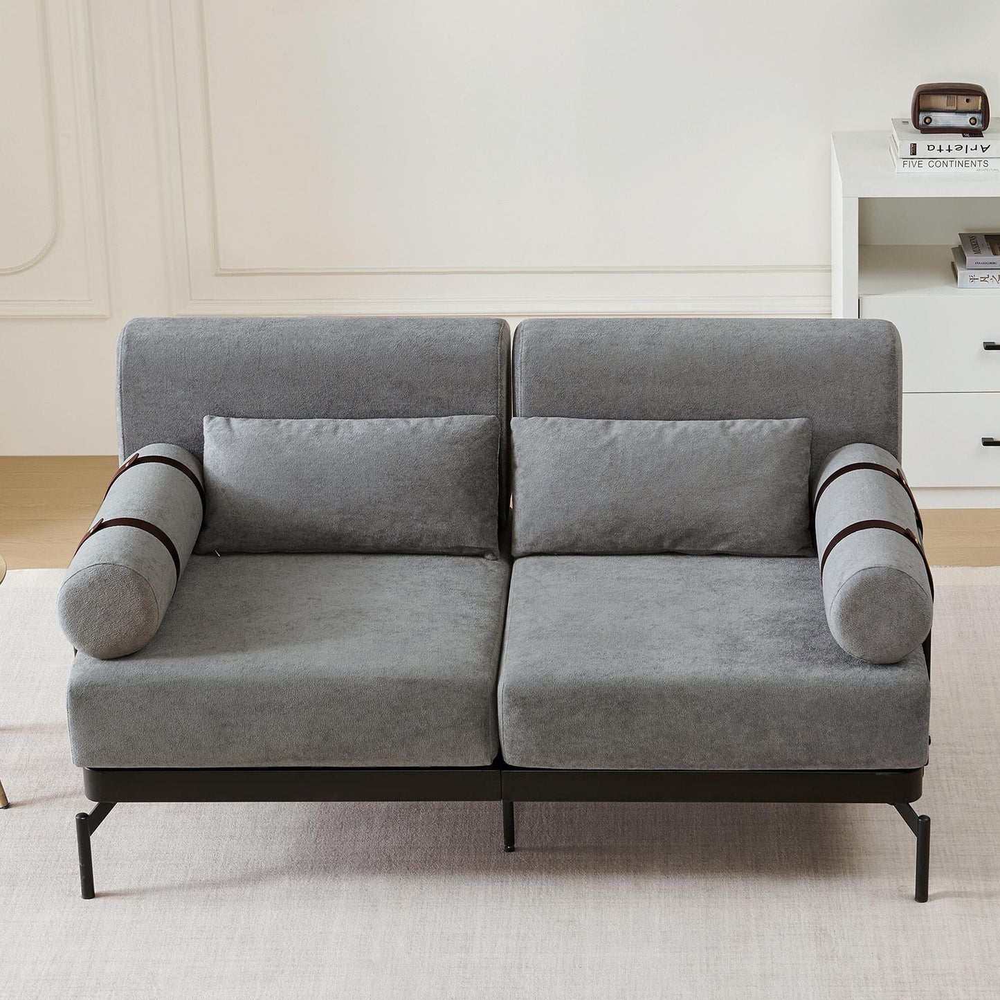 Modern Loveseat Sofa 59 Sofa Couch 2-Seater with Flexible USB Ports and Unique Cylindrical Armrests